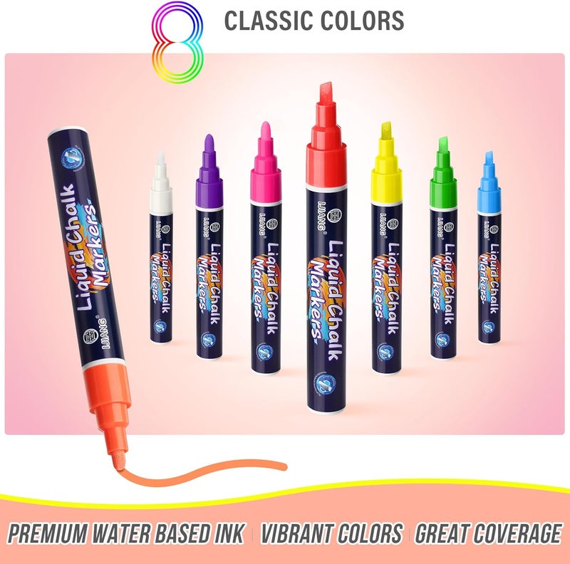 IJIANG Liquid Chalk Markers for Blackboards, Dust Free Wet-Dry Erasable - Chalk Markers with 6mm Reversible Bullet&Chisel Tip, Neon Colors for Chalkboard Signs, Whiteboard, Calendar, Window, Glass - Image 4